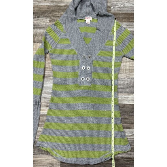 Mossimo Supply Womens Gray Green Striped Long Sleeve Hooded Sweater Size Large - Picture 10 of 14